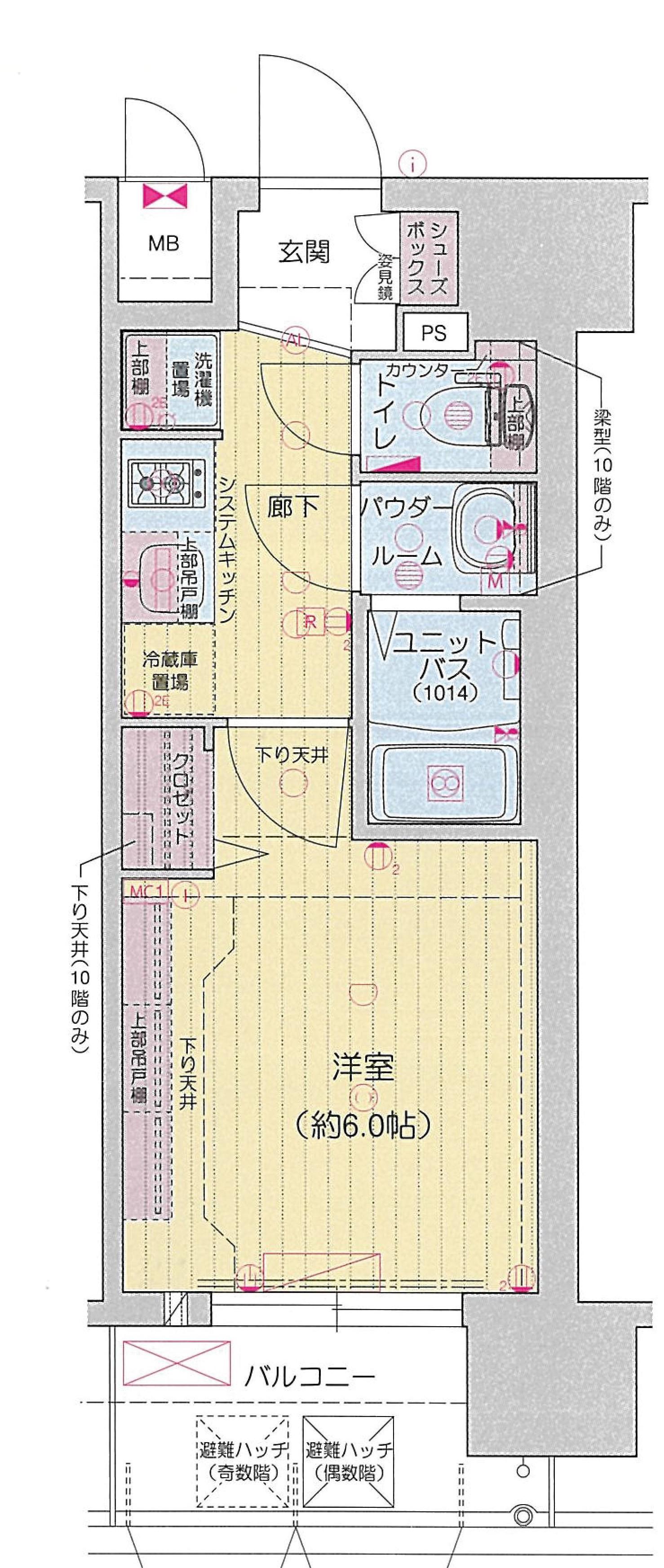 プレリス阿波座BLOOM(1K/2階)の間取り写真