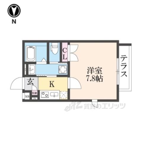 YUMARIN7出町柳(1K/1階)の間取り写真
