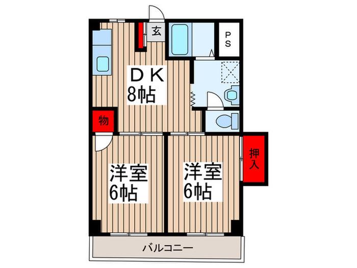 ハイツ白百合(2DK/3階)の間取り写真