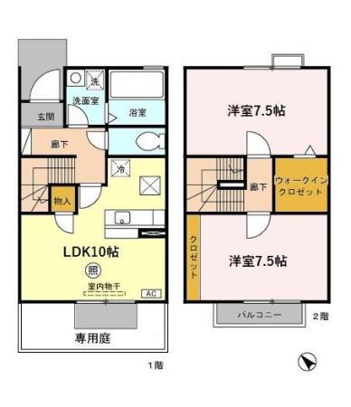 ウィルコートMINATO(2LDK/1階)の間取り写真