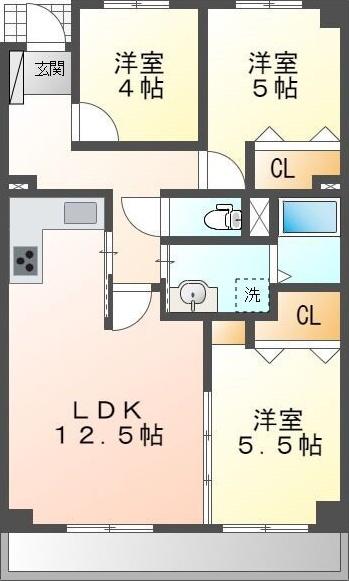 宝マンション浦里(3LDK/1階)の間取り写真