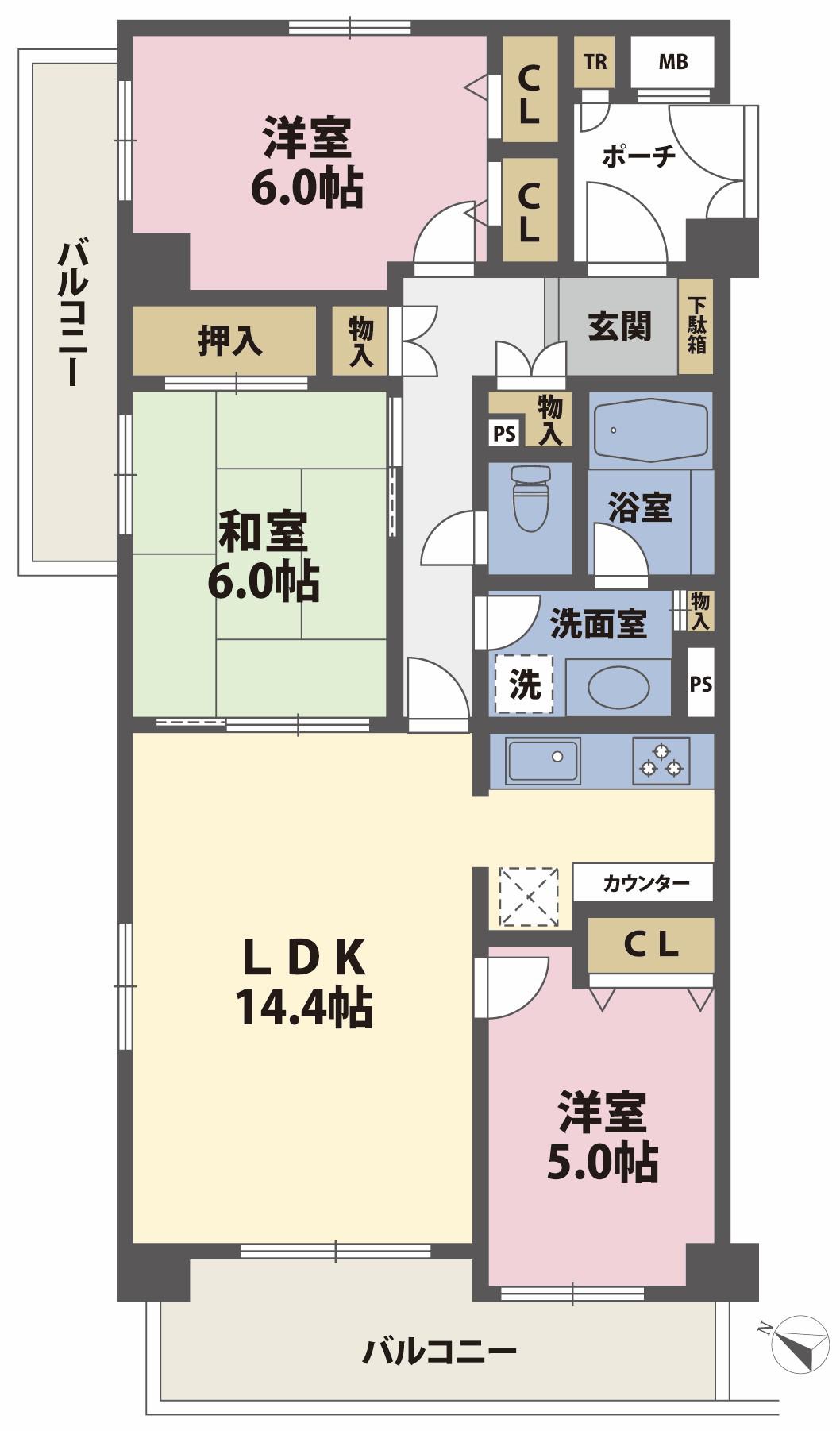 ファミール明大前(3LDK/3階)の間取り写真