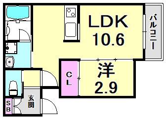 アリシア畑原(1LDK/2階)の間取り写真