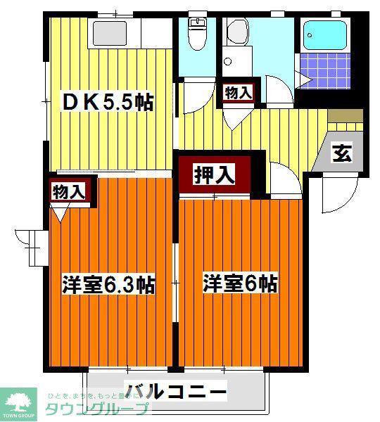 デパーチュア(2DK/2階)の間取り写真