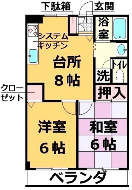 ハイム楯C棟(2DK/1階)の間取り写真