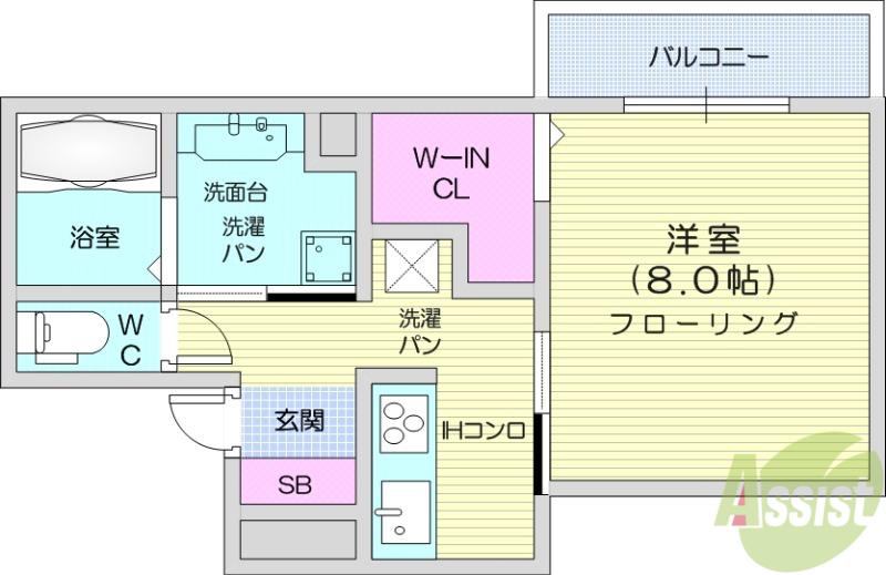 グランドゥール八乙女駅前 Ⅰ(1K/2階)の間取り写真