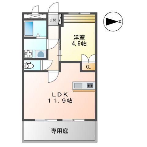 ベルメゾン・ルージュ(1LDK/1階)の間取り写真