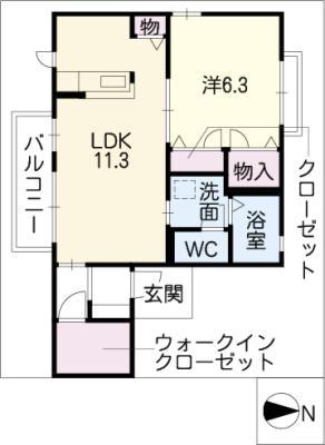 グランドメゾン依佐美 H棟(1LDK/2階)の間取り写真