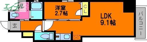 PARK GRANDE 蕃山(1LDK/2階)の間取り写真