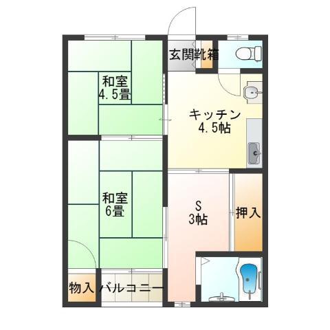 シャトーシラキ(2SK/3階)の間取り写真