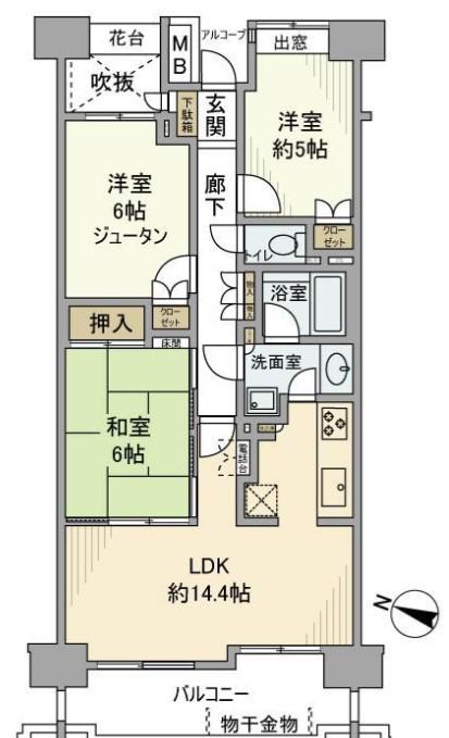 ヒルズシンフォニア北浦和(3LDK/5階)の間取り写真