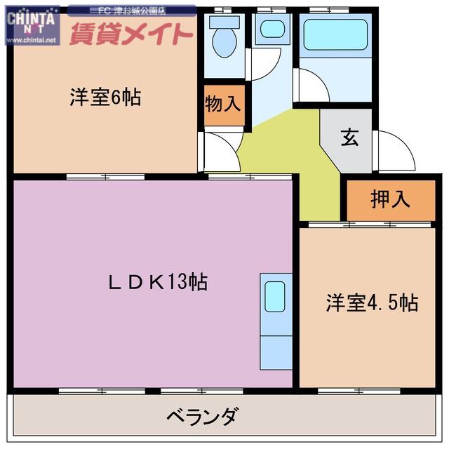 マンションむつみヶ丘B(2LDK/2階)の間取り写真