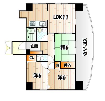 パレス西小倉(3LDK/10階)の間取り写真