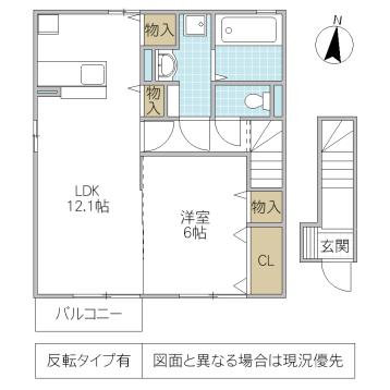 AMOUR(1LDK/2階)の間取り写真