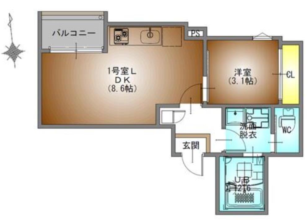 REGALEST高道(1LDK/2階)の間取り写真