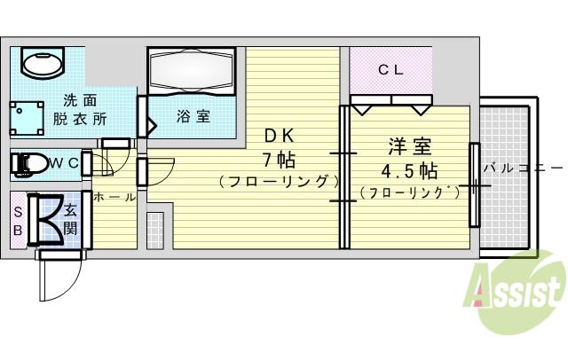 アスール江坂3RD(1DK/2階)の間取り写真
