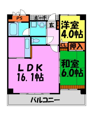 グランツ川西(2LDK/1階)の間取り写真