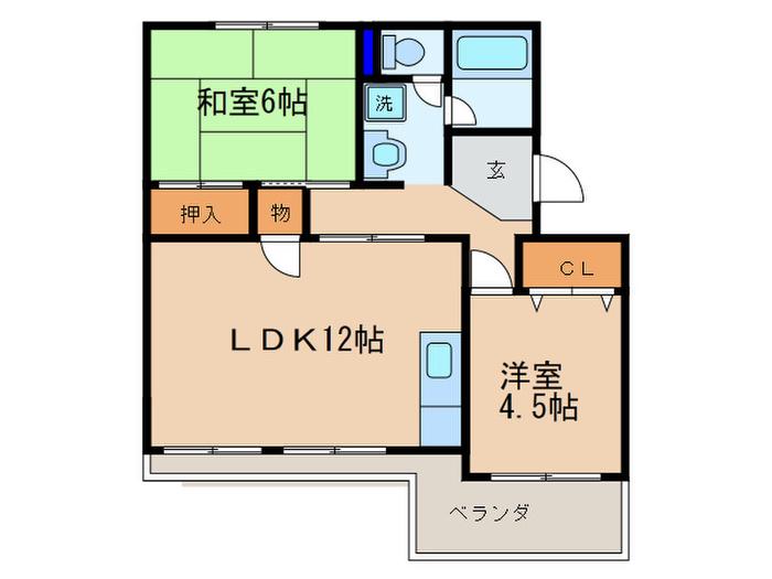 湖城ヶ丘ハイツ5号館(2LDK/1階)の間取り写真