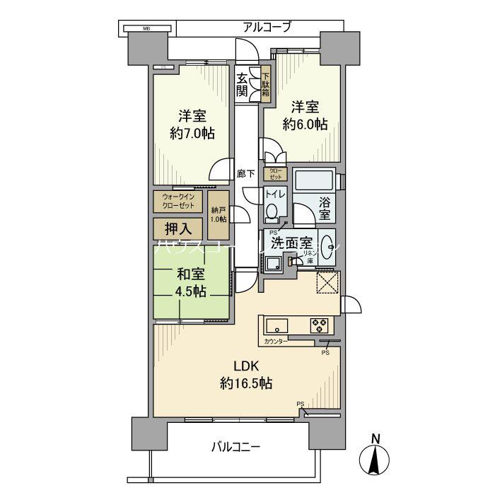 プラウドシティ塚口マークフォレスト(3LDK/13階)の間取り写真