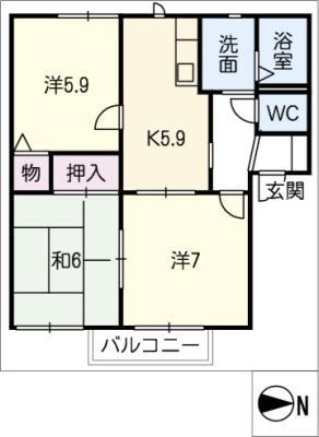 プレミールきよみずA(3K/1階)の間取り写真