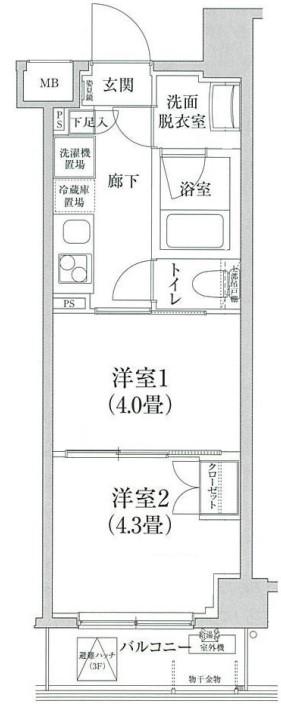 アイル グランディール蒲田(2K/3階)の間取り写真