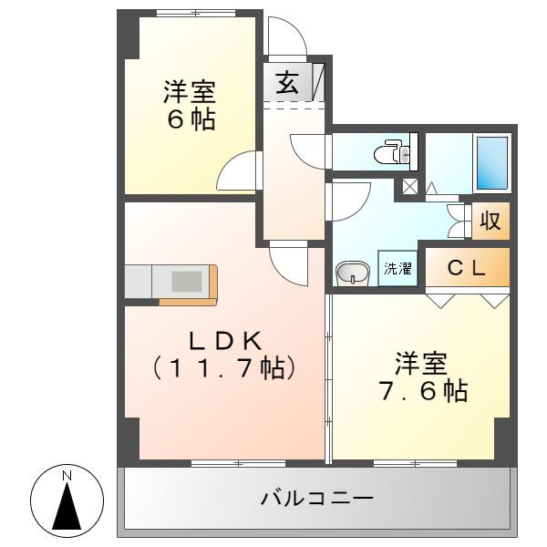 マンションエルガーデン(2LDK/6階)の間取り写真