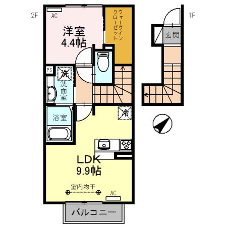 SEIN VERT(1LDK/2階)の間取り写真