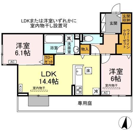 グランディール レオン(2LDK/1階)の間取り写真