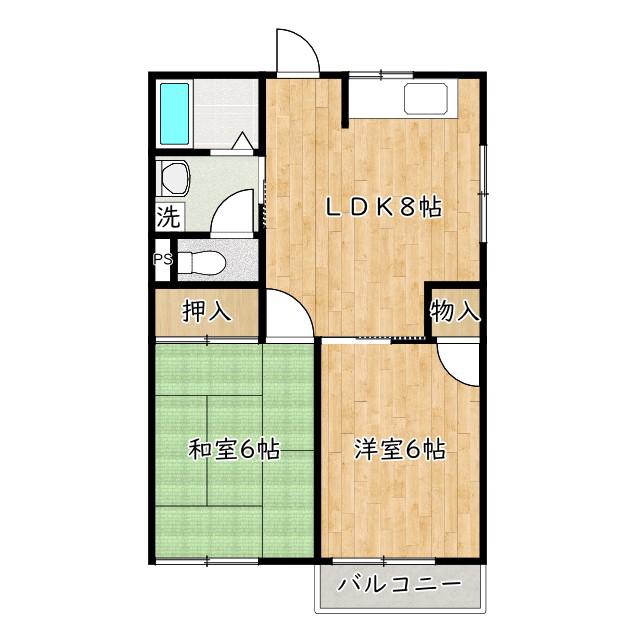 シャトレーU(2LDK/2階)の間取り写真
