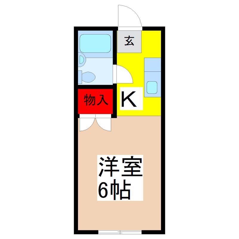 カーサ中田I(1K/1階)の間取り写真