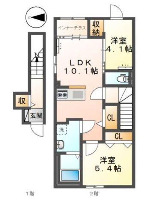 八王子市大谷町工事(2LDK/2階)の間取り写真