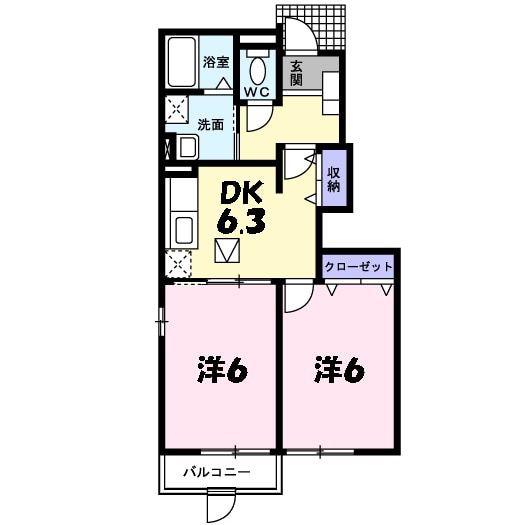 ミニョンストリートI(2DK/1階)の間取り写真