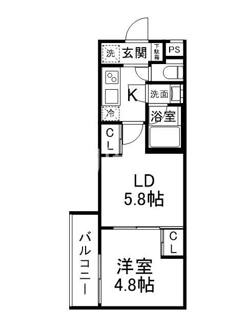 エストゥルース京都II(2K/1階)の間取り写真