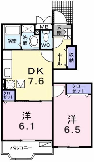 広島県広島市東区 2階建 築20年(2DK/1階)の間取り写真