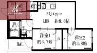 D PORTA DIAMANT(2LDK/2階)の間取り写真