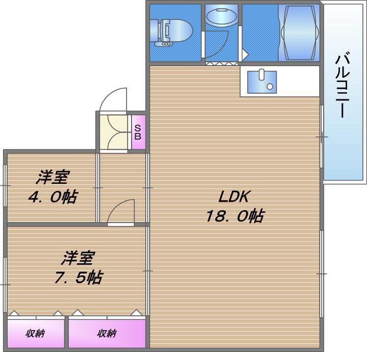 城東マンション(2LDK/3階)の間取り写真