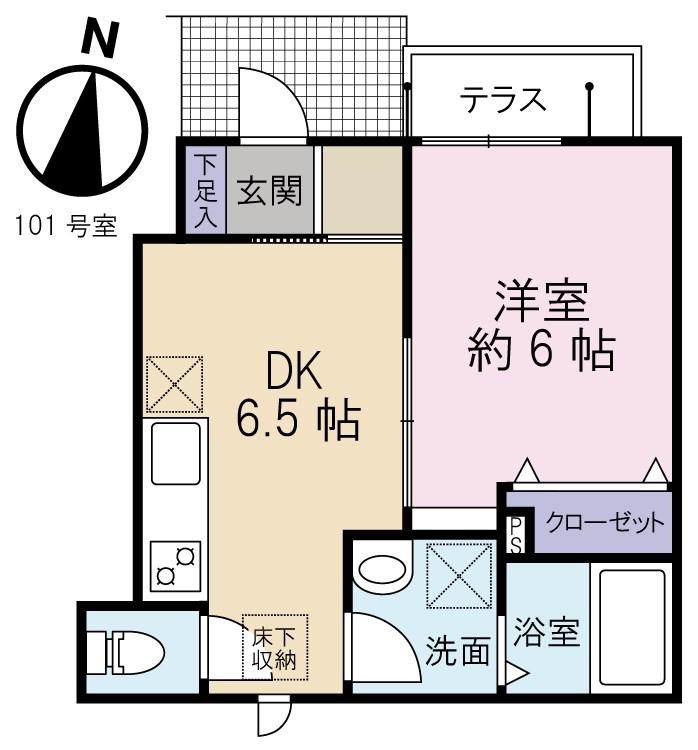 フュチュール モンレーヴ(1DK/1階)の間取り写真