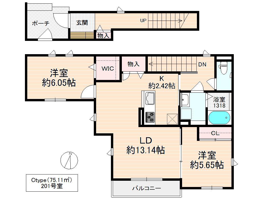 シャーメゾン放出(2LDK/1階)の間取り写真