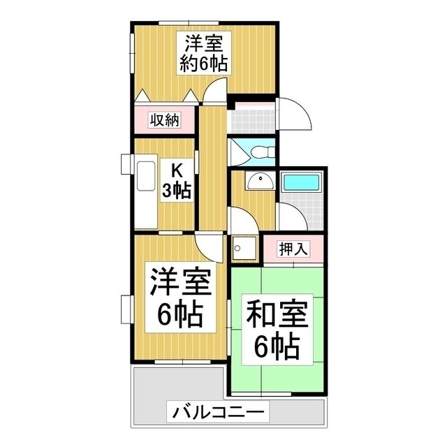 ハイツ砥川B棟(3K/2階)の間取り写真