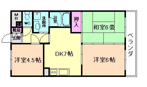 協栄箕面第2ハイツ(3DK/3階)の間取り写真
