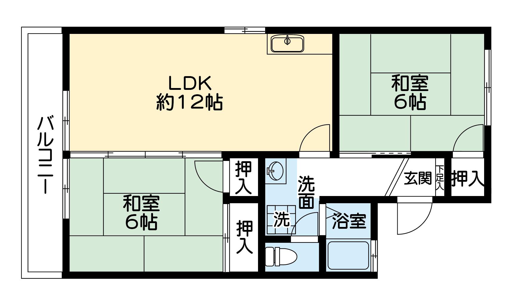 セジュール八景水谷(2LDK/2階)の間取り写真