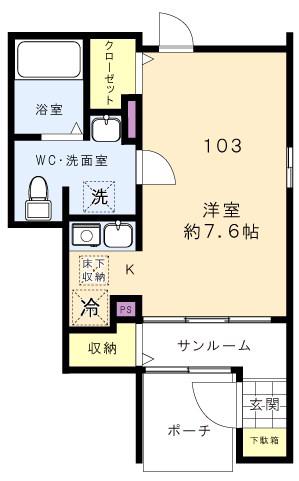 グラン イースト(ワンルーム/1階)の間取り写真