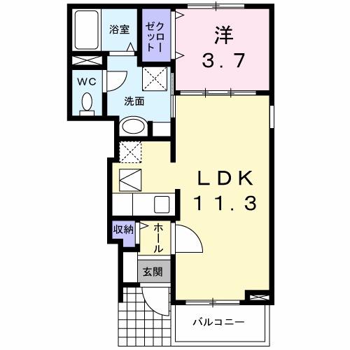 パピヨン(1LDK/1階)の間取り写真