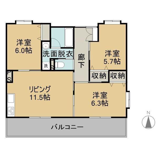 西焼津メゾン小石川(3LDK/1階)の間取り写真