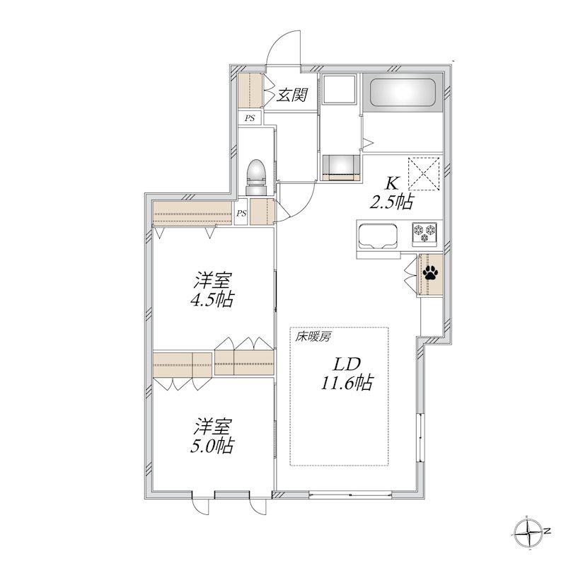 BAUM(2LDK/1階)の間取り写真