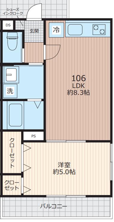 エベラ大倉山(1LDK/1階)の間取り写真
