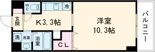 TEBURA INN船越(1K/5階)の間取り写真