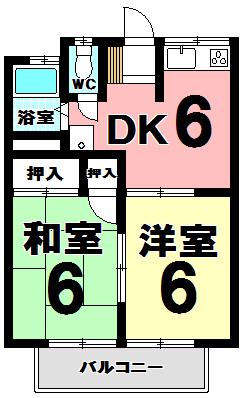 パークハイツ太平 A(2DK/2階)の間取り写真