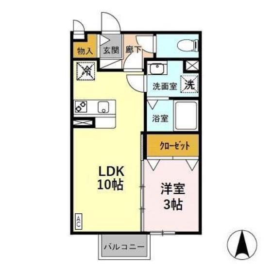 リシェス・オカザキII(1LDK/2階)の間取り写真