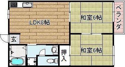 宮之川原サンハイツ(2LDK/2階)の間取り写真
